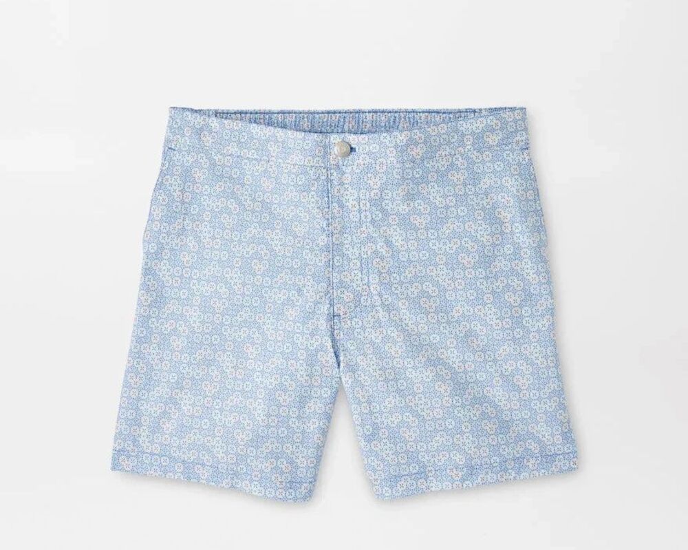 PETER MILLAR Swimwear Mens XXL Blue Geo Tile Swim Trunks Drawstring CAIN